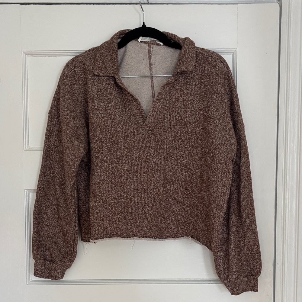 Super cute Brown Cropped Collared Shirt!